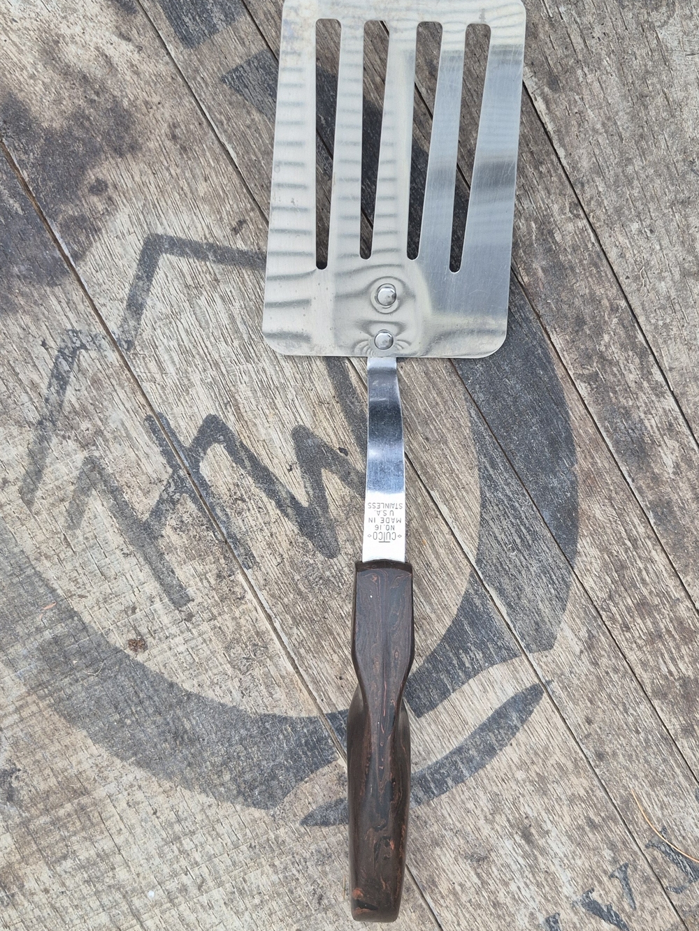 Cutco Stainless Steel Turner with Brown Wood Handle